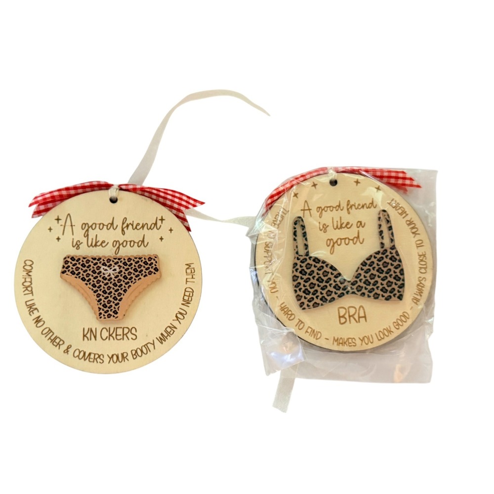 Unbranded Ornament Set Women OS Tan Like New Leopard Print Friendship Humor 2pc